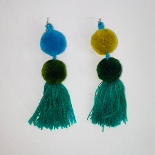 Tassel Pompom Statement Earrings Multi Colors