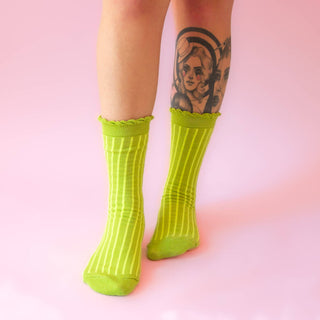 Holiday Striped Crew Socks | Grinch Green
