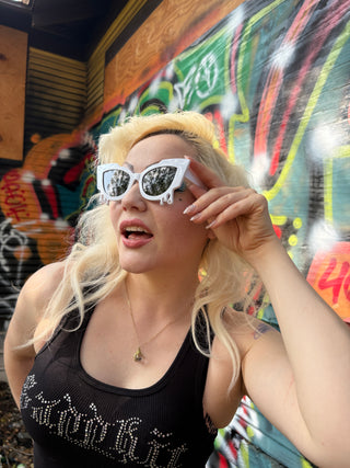 Irregular Cat Eye Rhinestone Drip Sunglasses