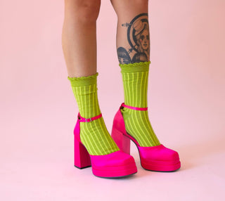 Holiday Striped Crew Socks | Grinch Green