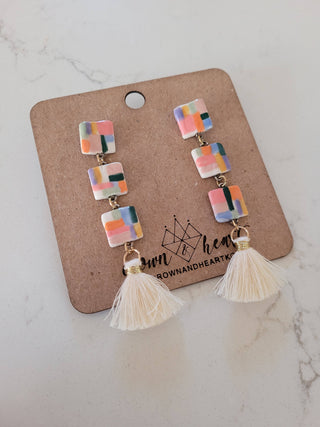 Tiered Square Geometric Tassel Earrings
