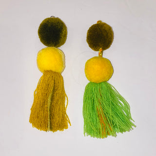 Tassel Pompom Statement Earrings Multi Colors