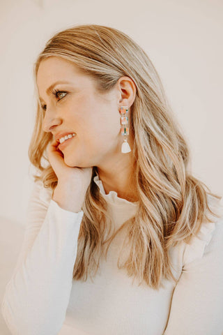 Tiered Square Geometric Tassel Earrings