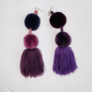 Tassel Pompom Statement Earrings Multi Colors