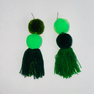 Tassel Pompom Statement Earrings Multi Colors