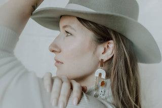 Wood & Pearl Leaf Chain Arch Earrings