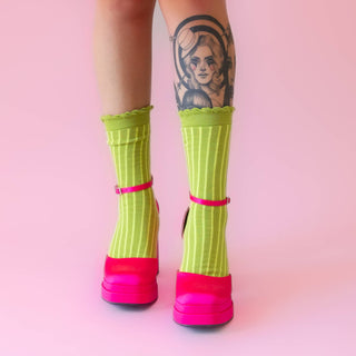 Holiday Striped Crew Socks | Grinch Green