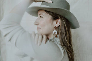 Wood & Pearl Leaf Chain Arch Earrings