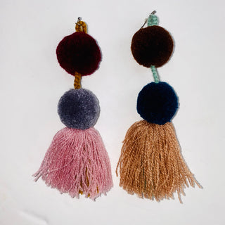 Tassel Pompom Statement Earrings Multi Colors