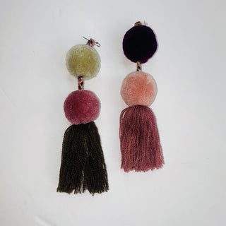 Tassel Pompom Statement Earrings Multi Colors