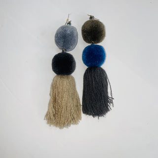 Tassel Pompom Statement Earrings Multi Colors