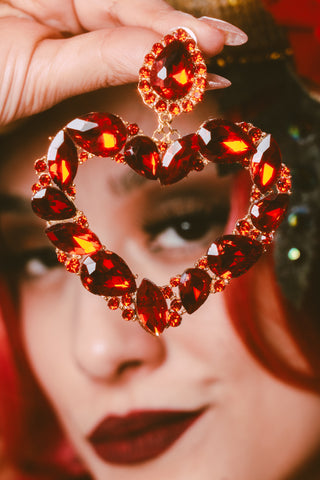 Big Bling Rhinestone Heart Drop Earrings