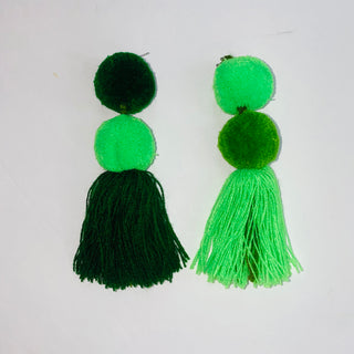Tassel Pompom Statement Earrings Multi Colors