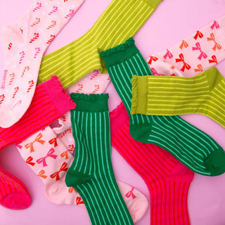 Holiday Striped Crew Socks | Grinch Green