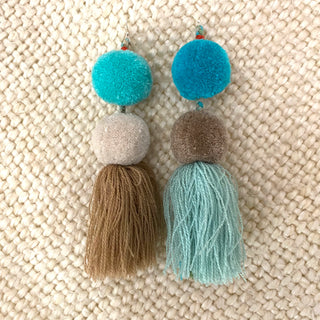 Tassel Pompom Statement Earrings Multi Colors
