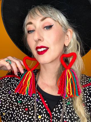 Big Heart Tassel Earrings