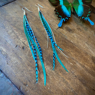 Green + Turquoise Grizzly Feather Earrings