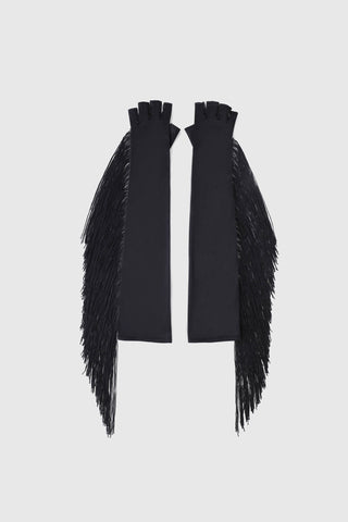 Fringe Fingerless Opera-Length Satin Gloves