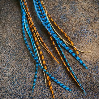 Orange + Turquoise Grizzly Feather earrings
