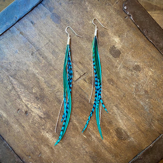 Green + Turquoise Grizzly Feather Earrings
