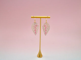 Pink Begonia and Monstera leaf earrings