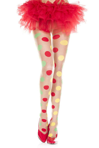 Music Legs Multi Color Polka Dot Clown Pantyhose