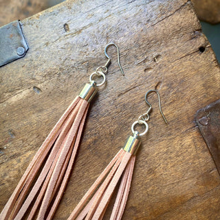 Peach Vegan Leather Tassel Earrings