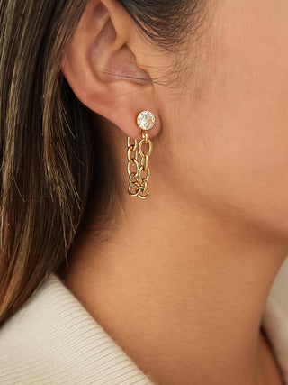 18K Gold Non-Tarnish Crystal Chain Drop Earrings