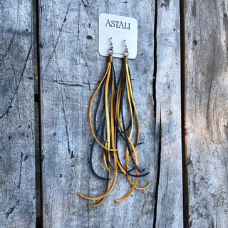 Gold + Charcoal Leather Tassel Earrings