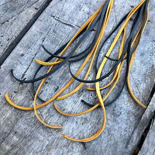 Gold + Charcoal Leather Tassel Earrings