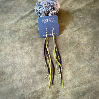 Olive Grizzly + Black Feather Earrings