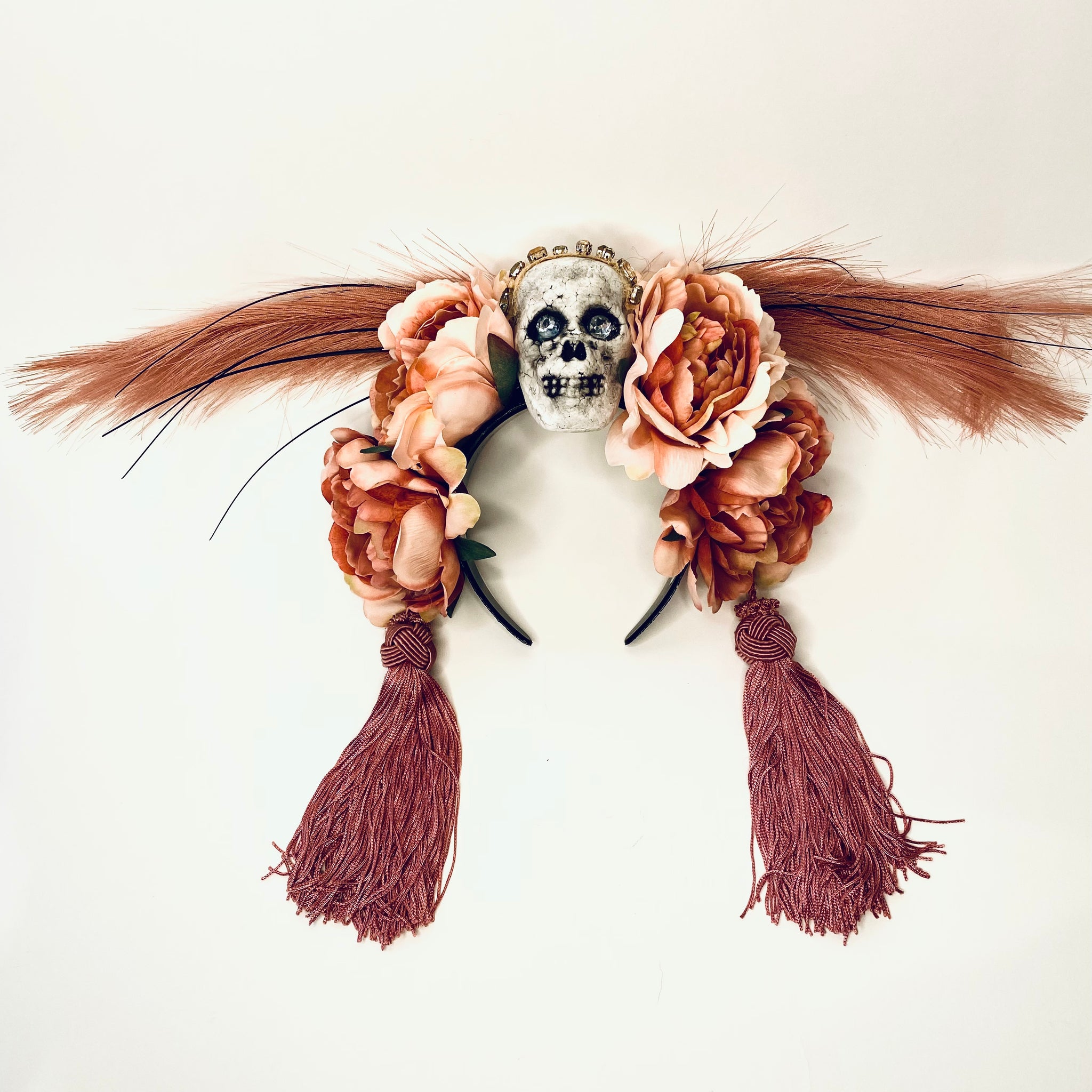 Dusty Rose Skull Crown w/ Tassels