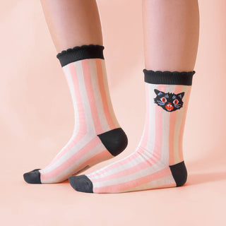 Black Kitty Crew Socks