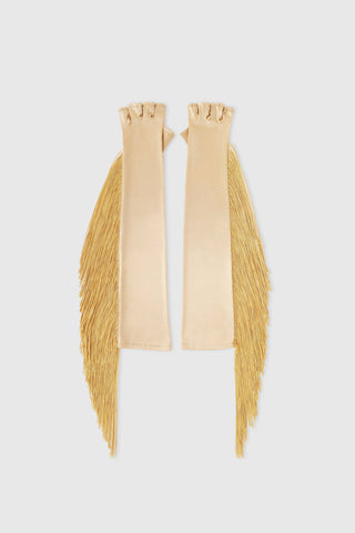Fringe Fingerless Opera-Length Satin Gloves