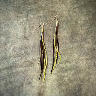 Olive Grizzly + Black Feather Earrings
