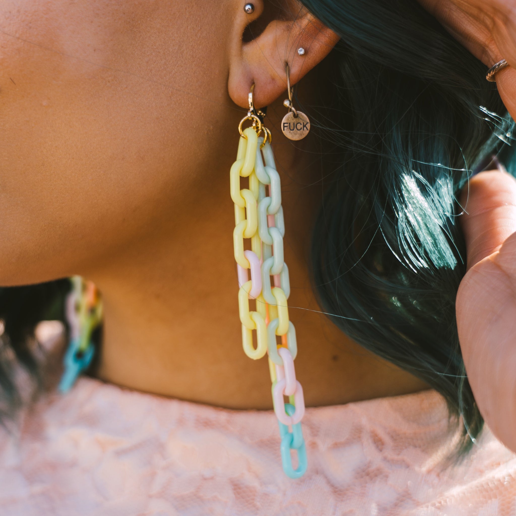 Colorful Link Fringe Earrings