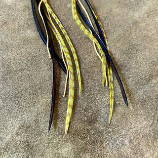 Olive Grizzly + Black Feather Earrings