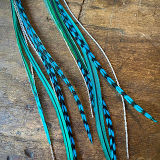 Green + Turquoise Grizzly Feather Earrings