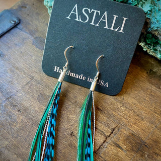 Green + Turquoise Grizzly Feather Earrings