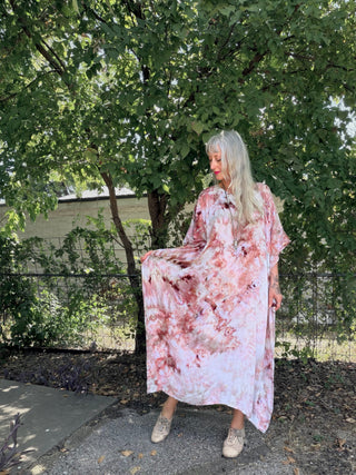 Rhodochrosite Ice-Dyed Rayon Caftan