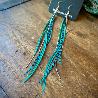Green + Turquoise Grizzly Feather Earrings