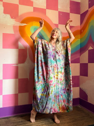 Rainbow Caftan on Lt Grayish Beige Background