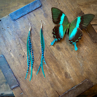 Green + Turquoise Grizzly Feather Earrings
