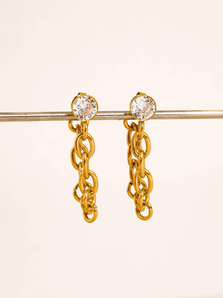 18K Gold Non-Tarnish Crystal Chain Drop Earrings