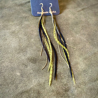 Olive Grizzly + Black Feather Earrings
