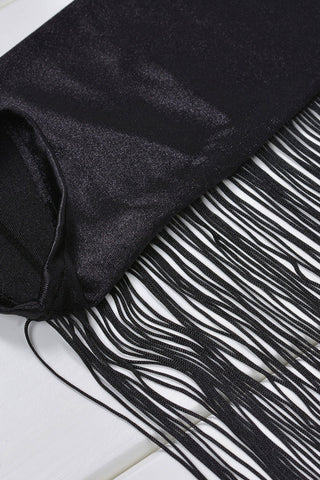 Fringe Fingerless Opera-Length Satin Gloves