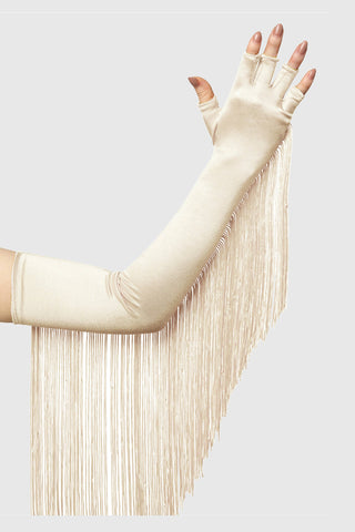 Fringe Fingerless Opera-Length Satin Gloves