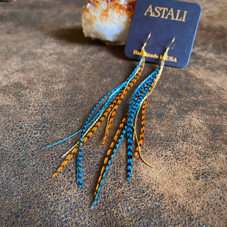Orange + Turquoise Grizzly Feather earrings