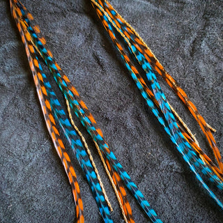 Orange + Turquoise Grizzly Feather earrings