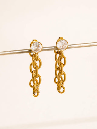 18K Gold Non-Tarnish Crystal Chain Drop Earrings